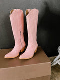 Embroidered Snip Wide Mid Calf Western Boots