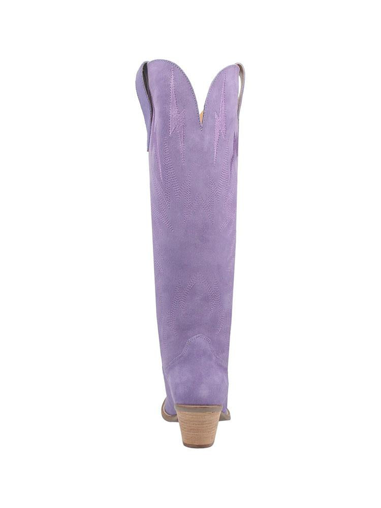 Purple Faux Suede Lightning Embroidered Snip Wide Mid Calf Cowgirl Boots