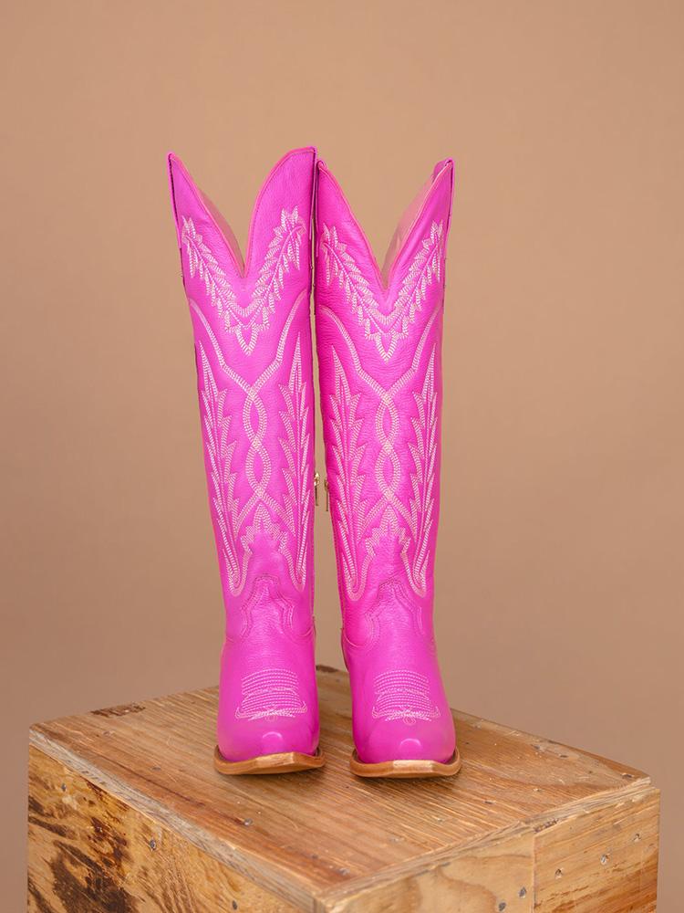 Grass Embroidered Snip Zipper Mid Calf Cowgirl Tall Boots