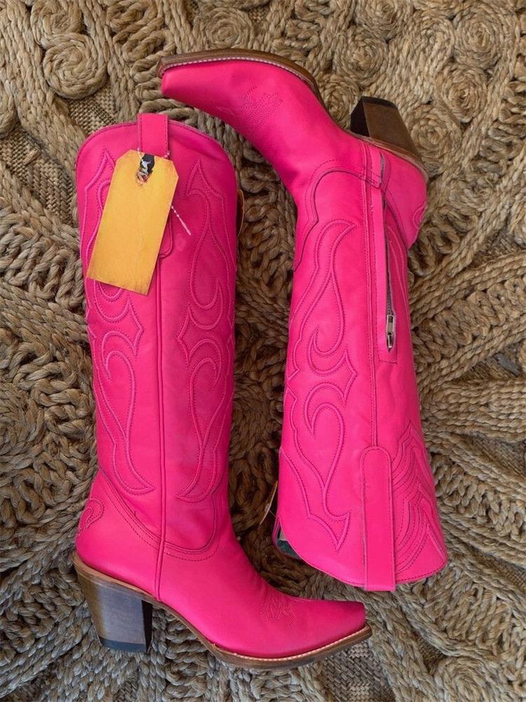 Embroidered Snip Toe Mid-Calf Western Boots