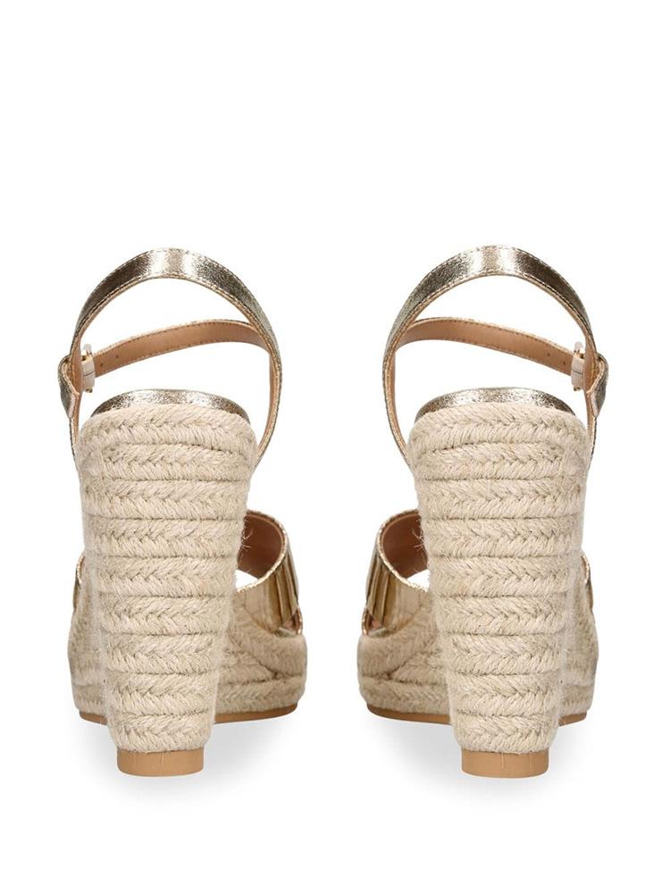 Metallic Gold Cross Bands Open-toe Espadrille Wedge Sandals With Buckle Ankle Strap