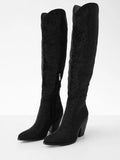 Over-The-Knee Boots Rhinestone Pointed Toe Slanted Heel Cowgirl Boots