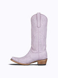 Lilac Purple Embroidered Wide Mid Calf Boots Snip Toe Western Cowgirl Heeled Boots