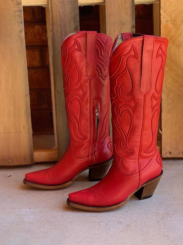 Embroidered Snip Toe Mid-Calf Western Boots