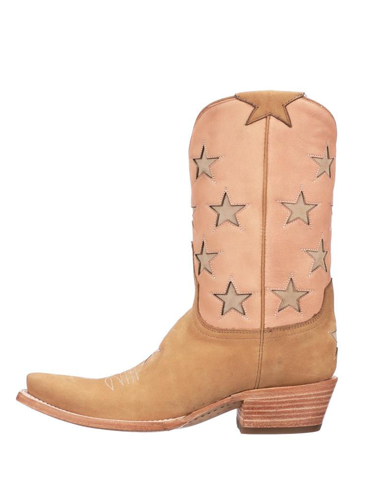 Inlay Star Embroidered Snip-Toe Wide Mid Calf Cowgirl Boots