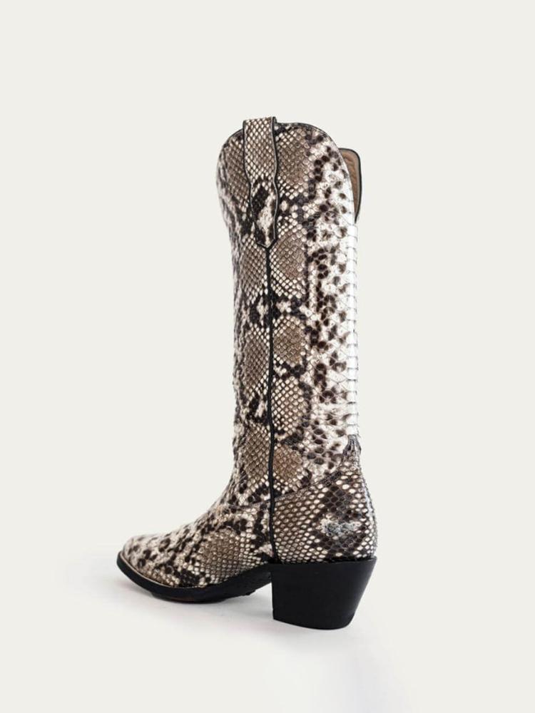 Women Snakeskin Round Toe Wide Mid Calf Cowboy Boots