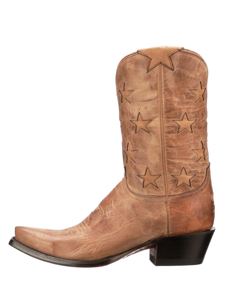 Inlay Star Embroidered Snip-Toe Wide Mid Calf Cowgirl Boots