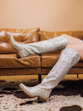 Glitter Snip Zipper Mid Calf Cowgirl Boots - Silver & Gold