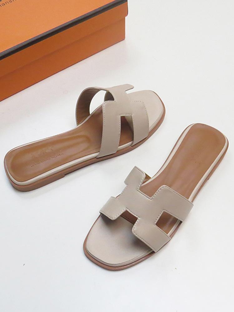 Vegan Leather Square-toe Single Band Slip-on Flat Sandals For Women