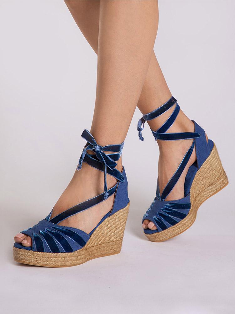 Multi Strap Open-toe Ankle Strap Espadrille Wedge Sandals With Self-tie