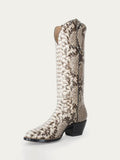 Women Snakeskin Round Toe Wide Mid Calf Cowboy Boots