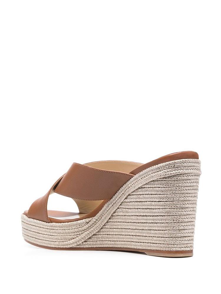 Brown Cross Bands Open-toe Slip-on Espadrille Wedge Sandals