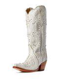 White Cowgirl Boots Pearl Embroidered Snip Toe Slanted Heel Western Boots