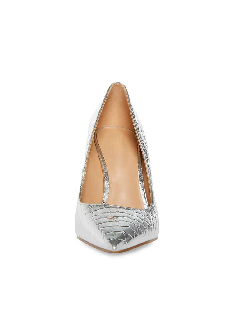 Metallic Crocodile Pointy Curved Wedge Slip-On Pumps