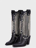 Rhinestone Fringe Pointy Zip Mid-Calf Cowgirl Boots