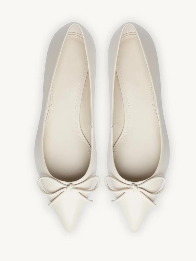 White Bow Pointed Ballet Flats For Women