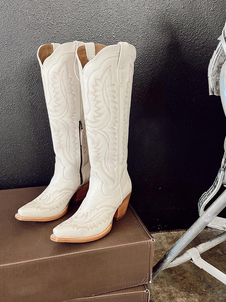 Embroidered Snip Wide Mid Calf Western Boots