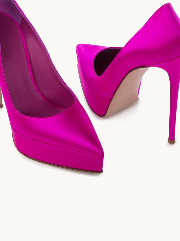 Hot Pink Silk Pointy Platform Stiletto Heeled Pumps For Women