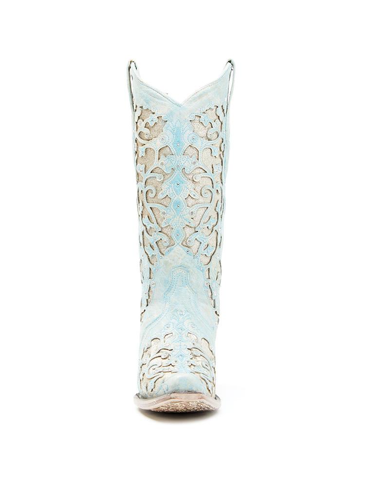 Rhinestones Cut-out Embroidery Snip-toe Wide Calf Cowgirl Boots