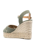 Oliva Green Cloth Cross Bands Open-toe Espadrille Wedge Sandals With Buckle Ankle Strap