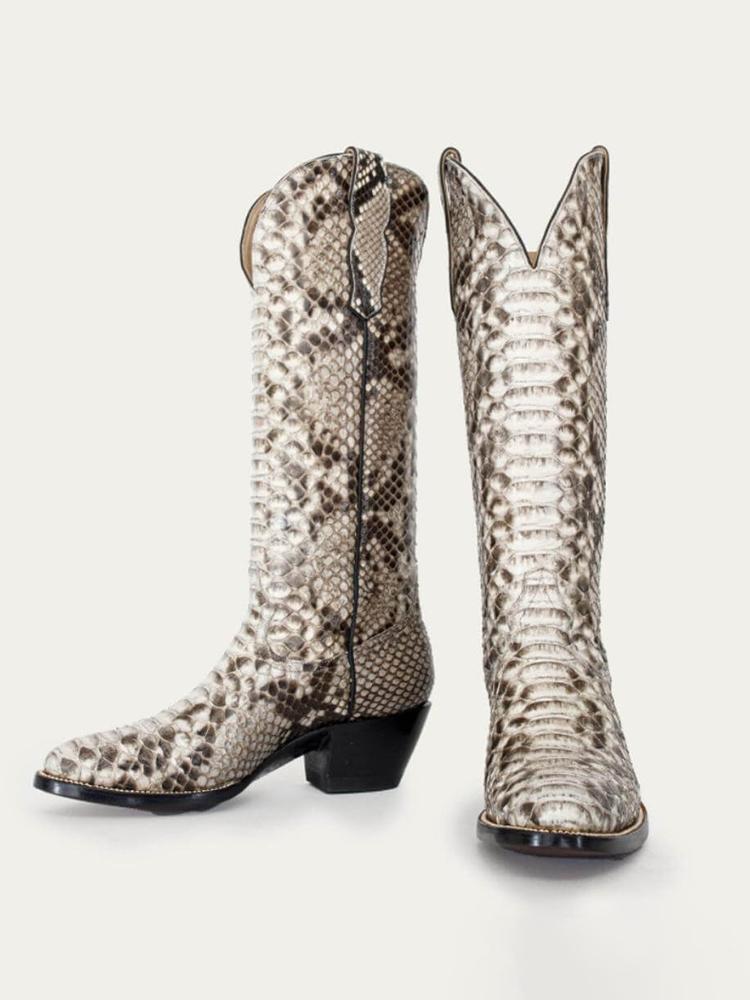 Women Snakeskin Round Toe Wide Mid Calf Cowboy Boots