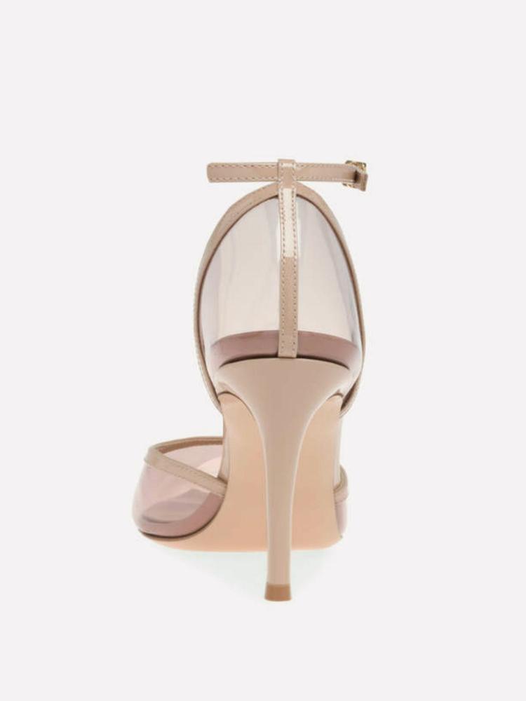 Nude Pink Clear Ankle Strap Buckle Pumps For Women