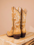 Tawny Floral Embroidered Wide Mid Calf Western Boots With Snip Toe