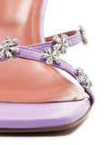 Crystal Embellished Flower Cross-Strap Slip-on Part-Stiletto Part-Flared Heel Square-Toe Sandals