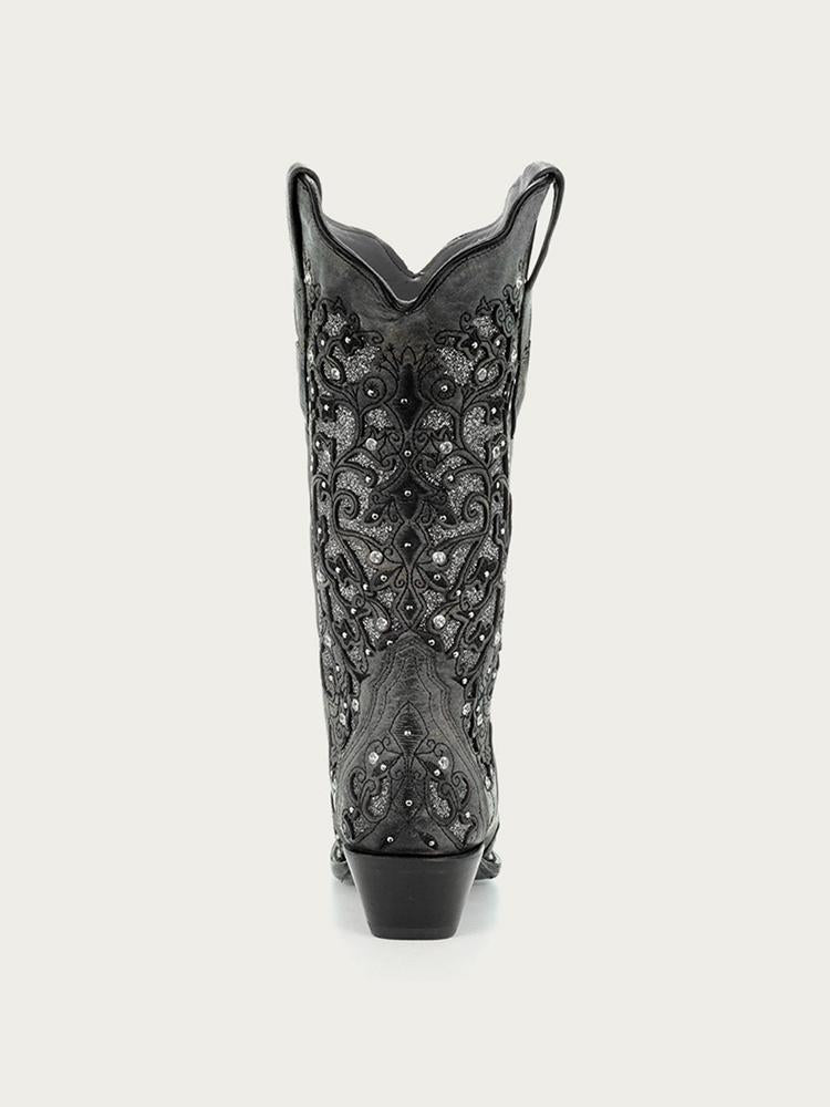 Rhinestones Cut-out Embroidery Snip-toe Wide Calf Cowgirl Boots