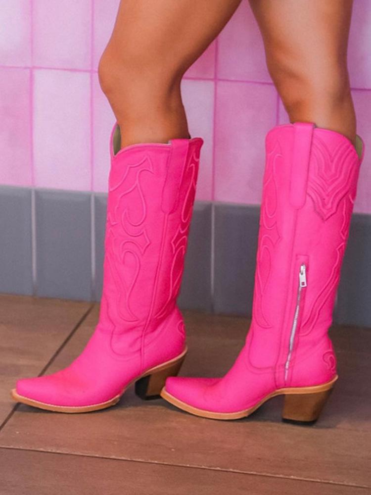 Embroidered Snip Toe Mid-Calf Western Boots