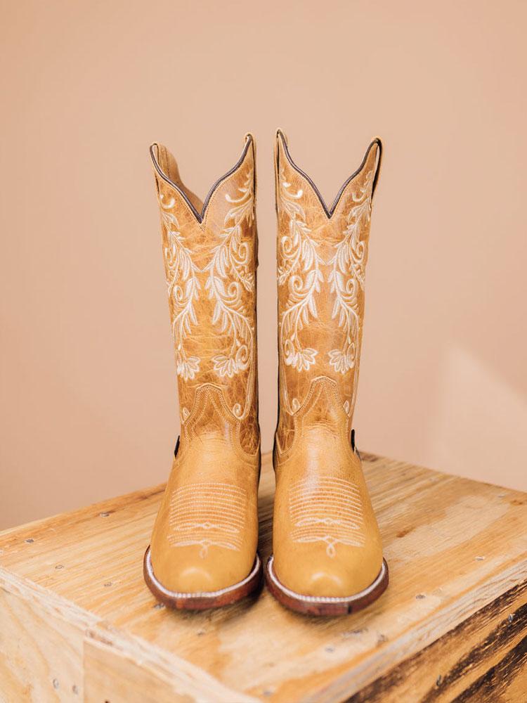 Tawny Floral Embroidered Wide Mid Calf Western Boots With Snip Toe