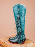 Eagle Wing Embroidered Fringe Snip Zip Knee High Western Boots