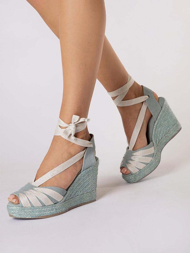 Multi Strap Open-toe Ankle Strap Espadrille Wedge Sandals With Self-tie