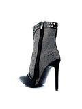 Studs Rhinestones Applique Pointed-toe High Heels Ankle Boots