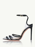 Patent Clear Cut-Out Pointy Stiletto Pumps With Buckle Ankle Strap