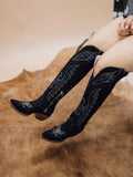 Black Faux Suede Eagle Embroidered Snip Zipper Mid Calf Cowgirl Boots