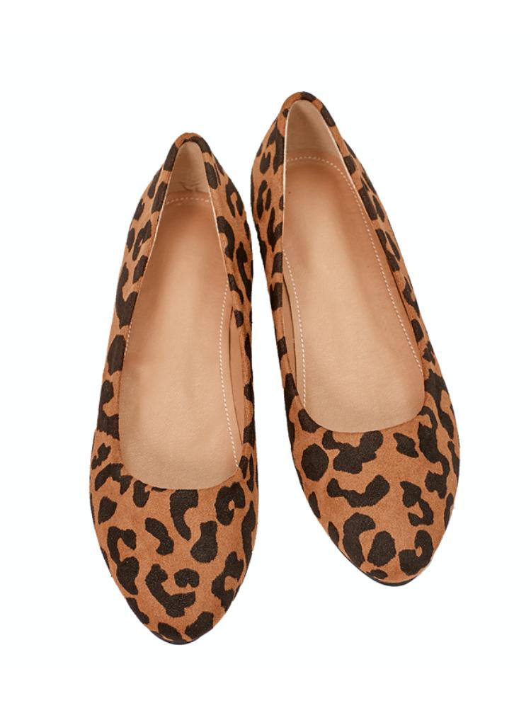 Leopard Round Toe Ballet Flat In Brown White For Women