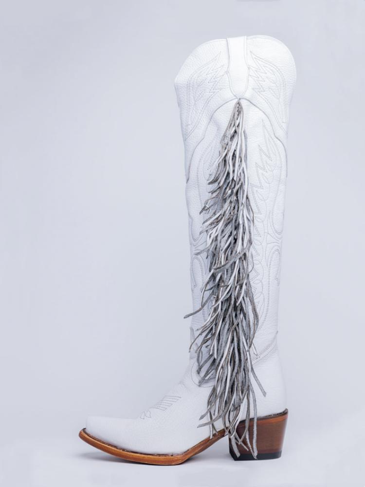 Eagle Wing Embroidered Fringe Snip Zip Knee High Western Boots