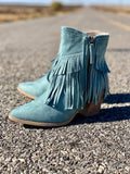 Blue Fringed Pointy Short Western Boots