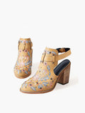Metal Studs Fine Embroidery Round-toe Buckle Ankle Cowgirl Boots With Ankle Strap