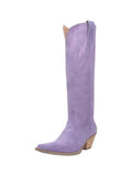 Purple Faux Suede Lightning Embroidered Snip Wide Mid Calf Cowgirl Boots