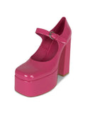 Patent Buckle Platform Mary Janes Square Toe Block Heeled Pumps