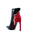 Red Maple Leaf Rhinestones Metallic Edge Applique Pointed-toe High Heels Ankle Boots