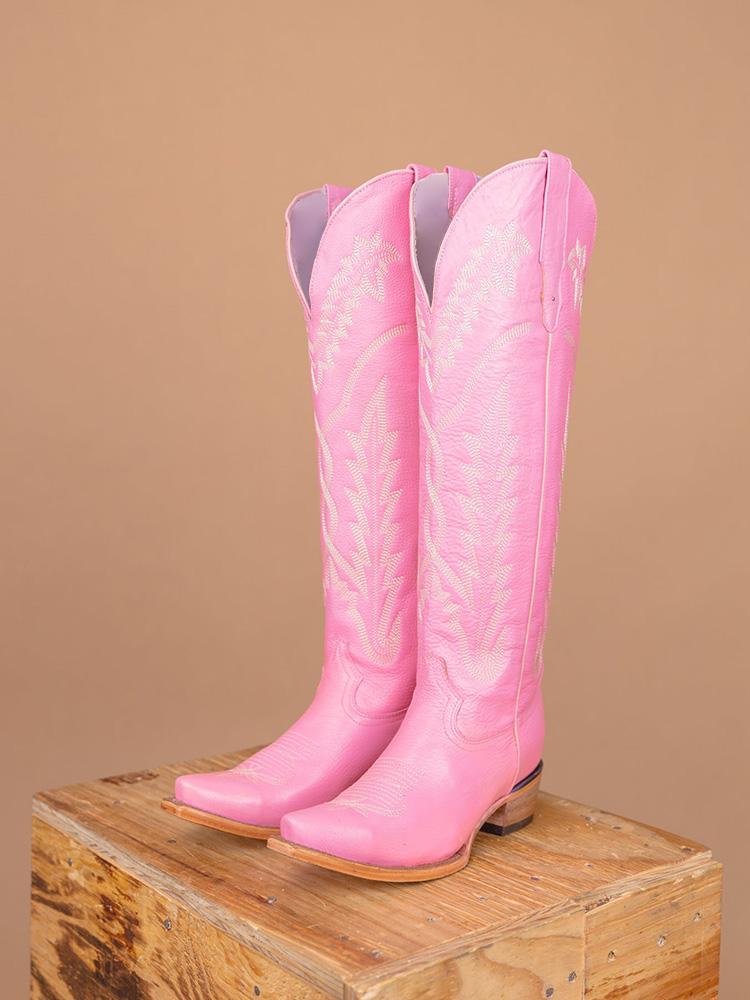 Grass Embroidered Snip Zipper Mid Calf Cowgirl Tall Boots