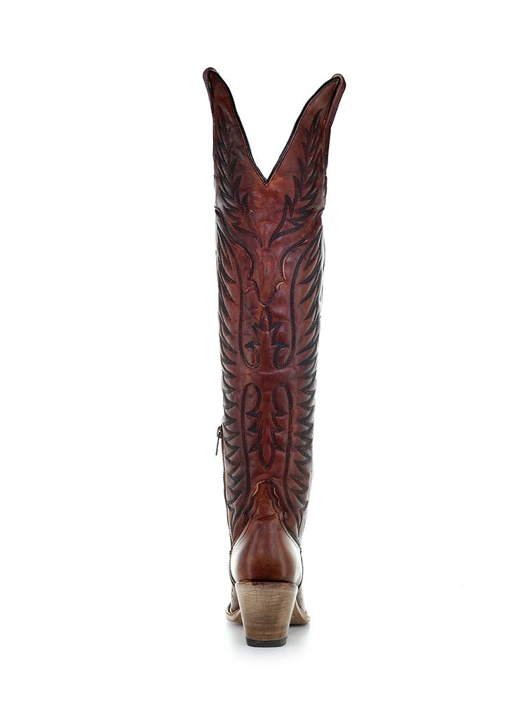 Distress Wing Embroidered Zip Pointy Knee-High Cowgirl Tall Vintage Boots