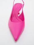 Pink Pointy Slingback Kitten Heeled Pumps For Women