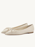 White Bow Pointed Ballet Flats For Women