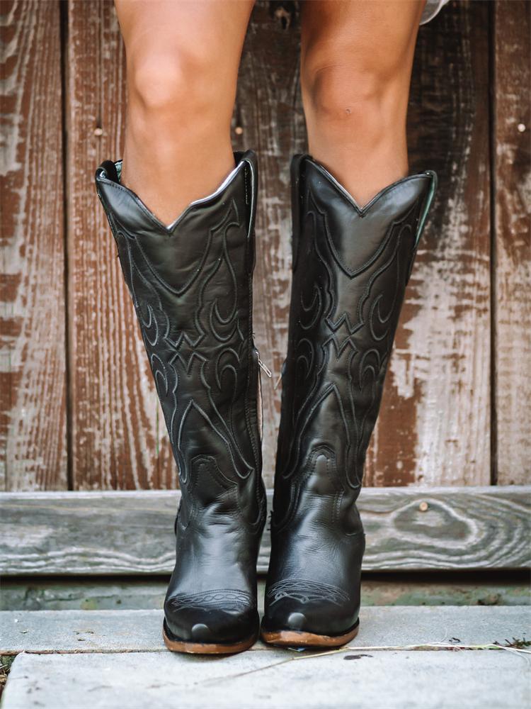 Embroidered Snip Toe Mid-Calf Western Boots