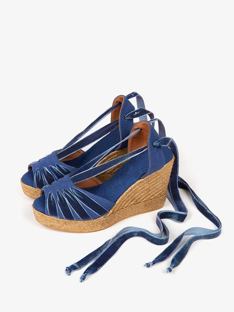 Multi Strap Open-toe Ankle Strap Espadrille Wedge Sandals With Self-tie