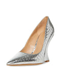 Metallic Crocodile Pointy Curved Wedge Slip-On Pumps